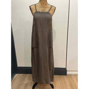 SANDWICH Brown Textured Gauzy Sheer Maxi Halter Dress L Artsy Lagenlook Fairy